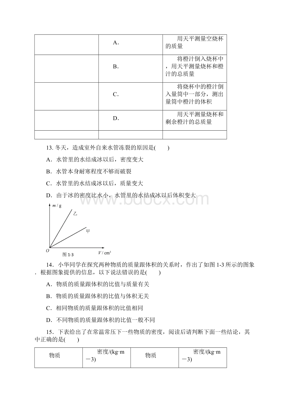 人教版物理八年级上册第六章《质量与密度》单元测试题Word文档下载推荐.docx_第3页