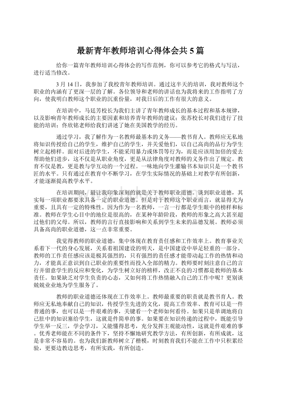 最新青年教师培训心得体会共5篇.docx