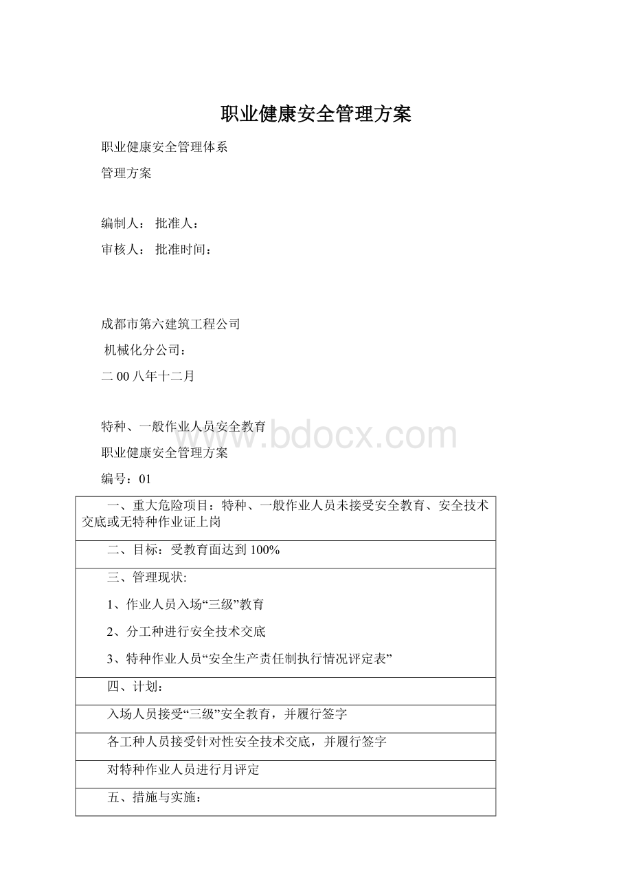 职业健康安全管理方案Word文档格式.docx