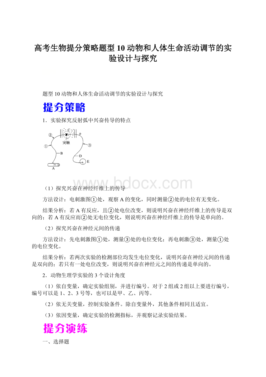 高考生物提分策略题型10 动物和人体生命活动调节的实验设计与探究.docx_第1页