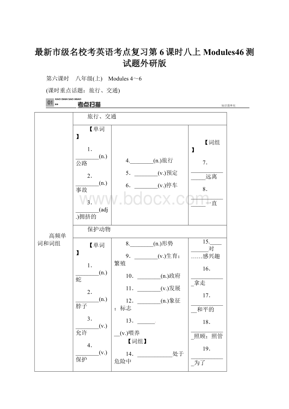 最新市级名校考英语考点复习第6课时八上Modules46测试题外研版Word文档下载推荐.docx_第1页