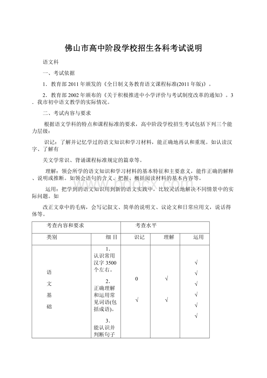 佛山市高中阶段学校招生各科考试说明.docx_第1页