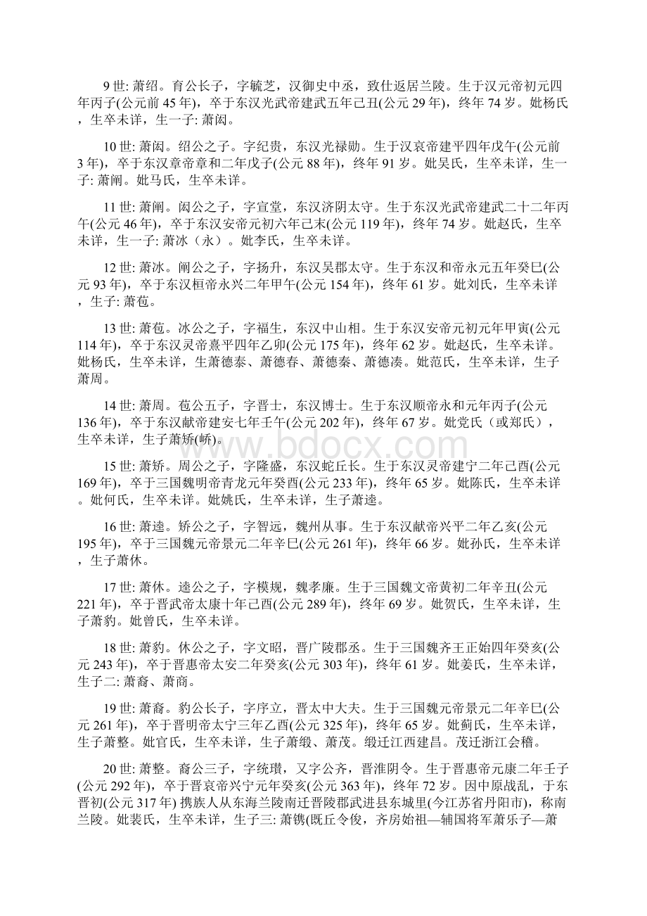 兰陵萧氏族谱萧何至萧一菊源脉精编版Word文档下载推荐.docx_第2页