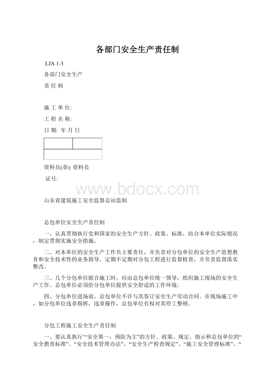 各部门安全生产责任制Word文档格式.docx