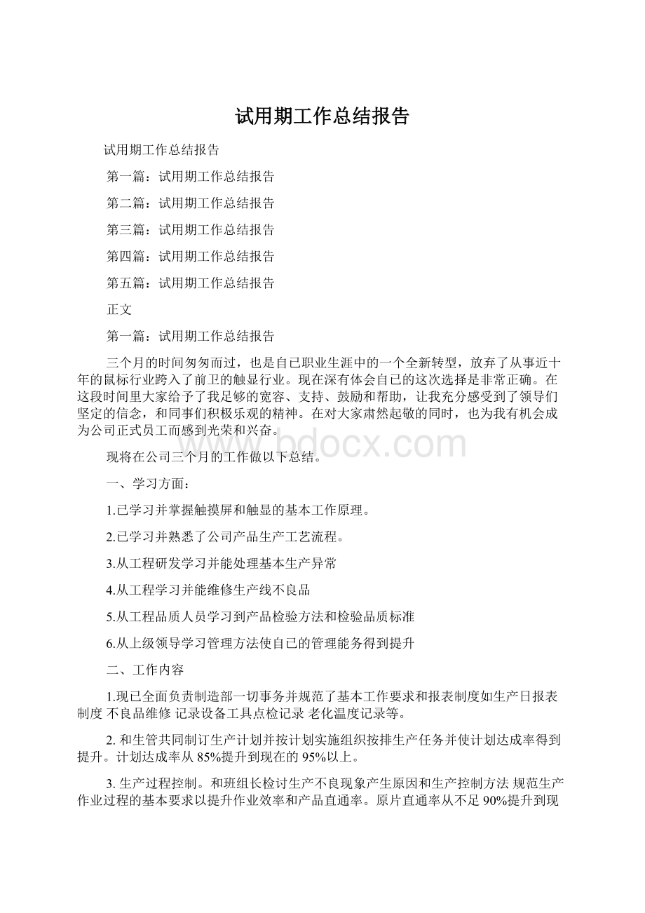 试用期工作总结报告Word文档下载推荐.docx