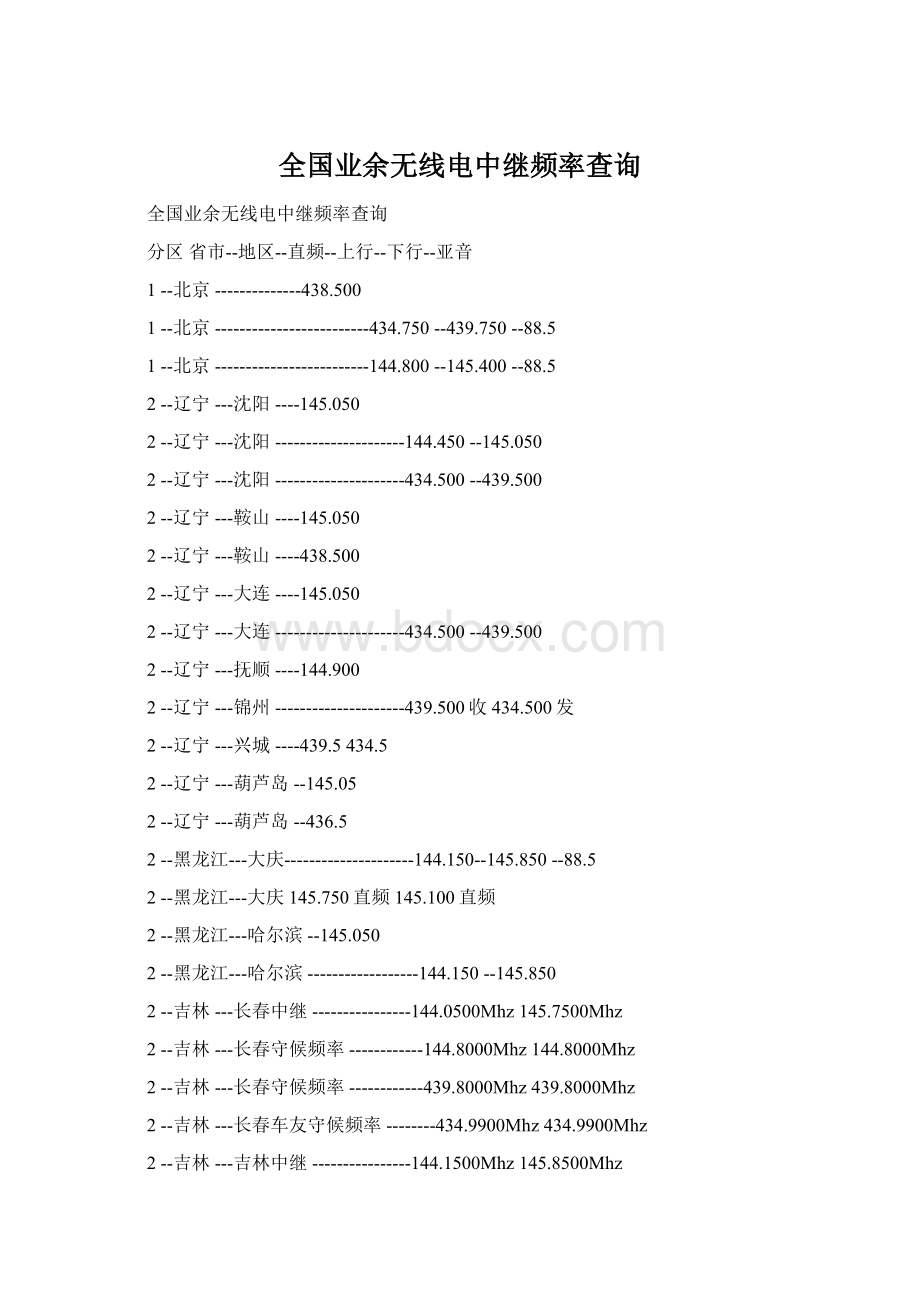 全国业余无线电中继频率查询Word文档下载推荐.docx