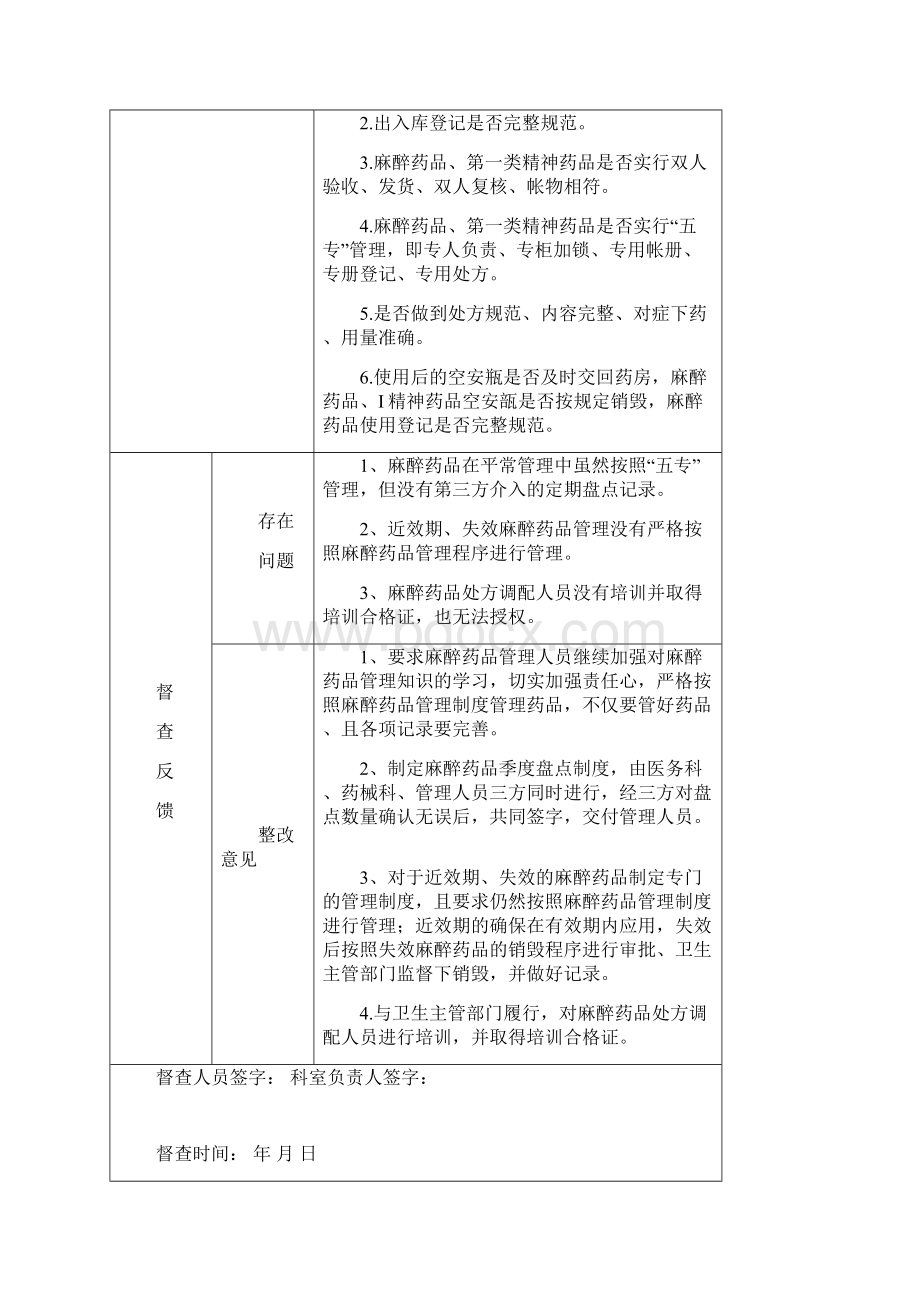 麻醉药品管理督导检查记录医务科Word文档下载推荐.docx_第3页