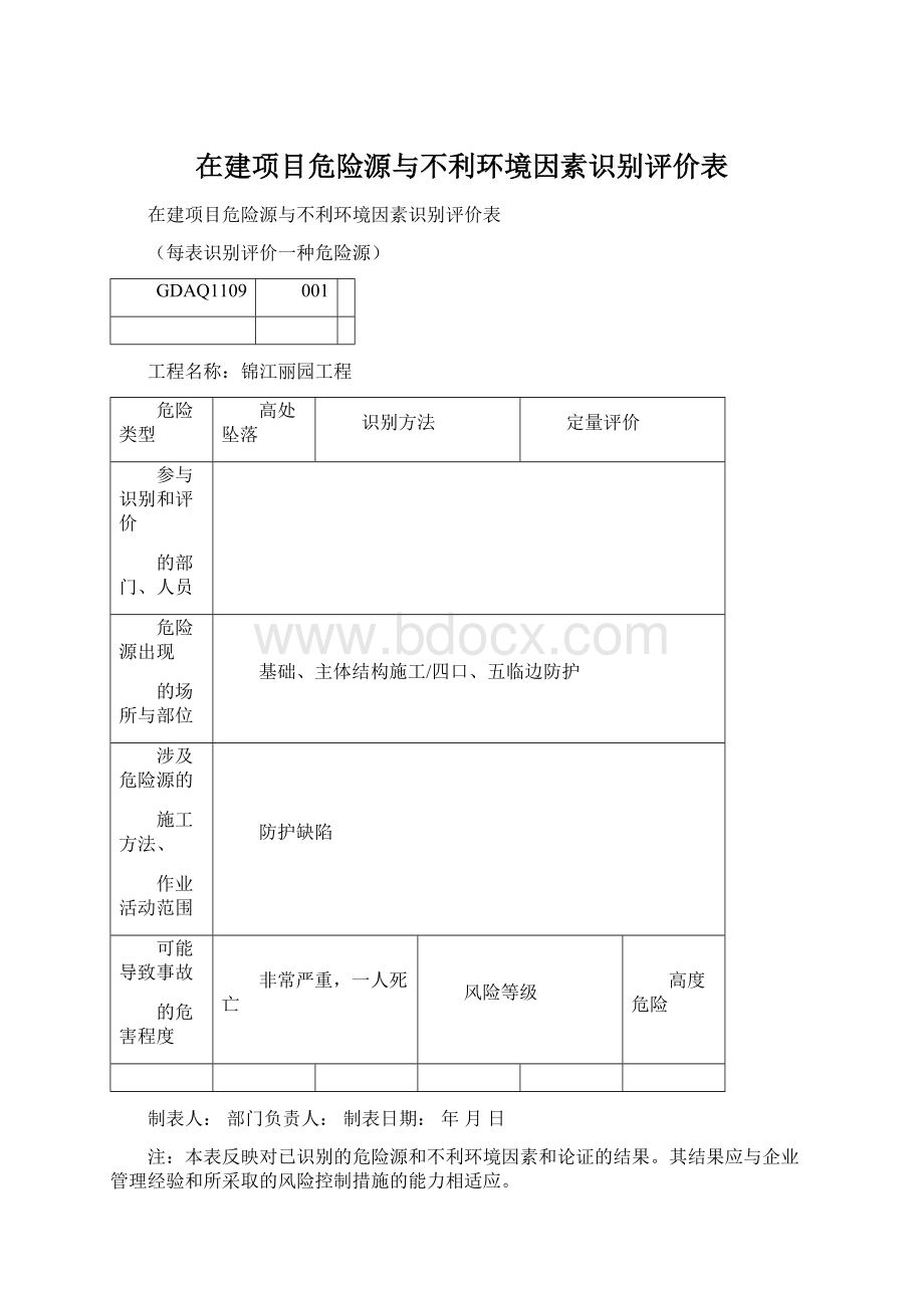 在建项目危险源与不利环境因素识别评价表Word文档下载推荐.docx_第1页