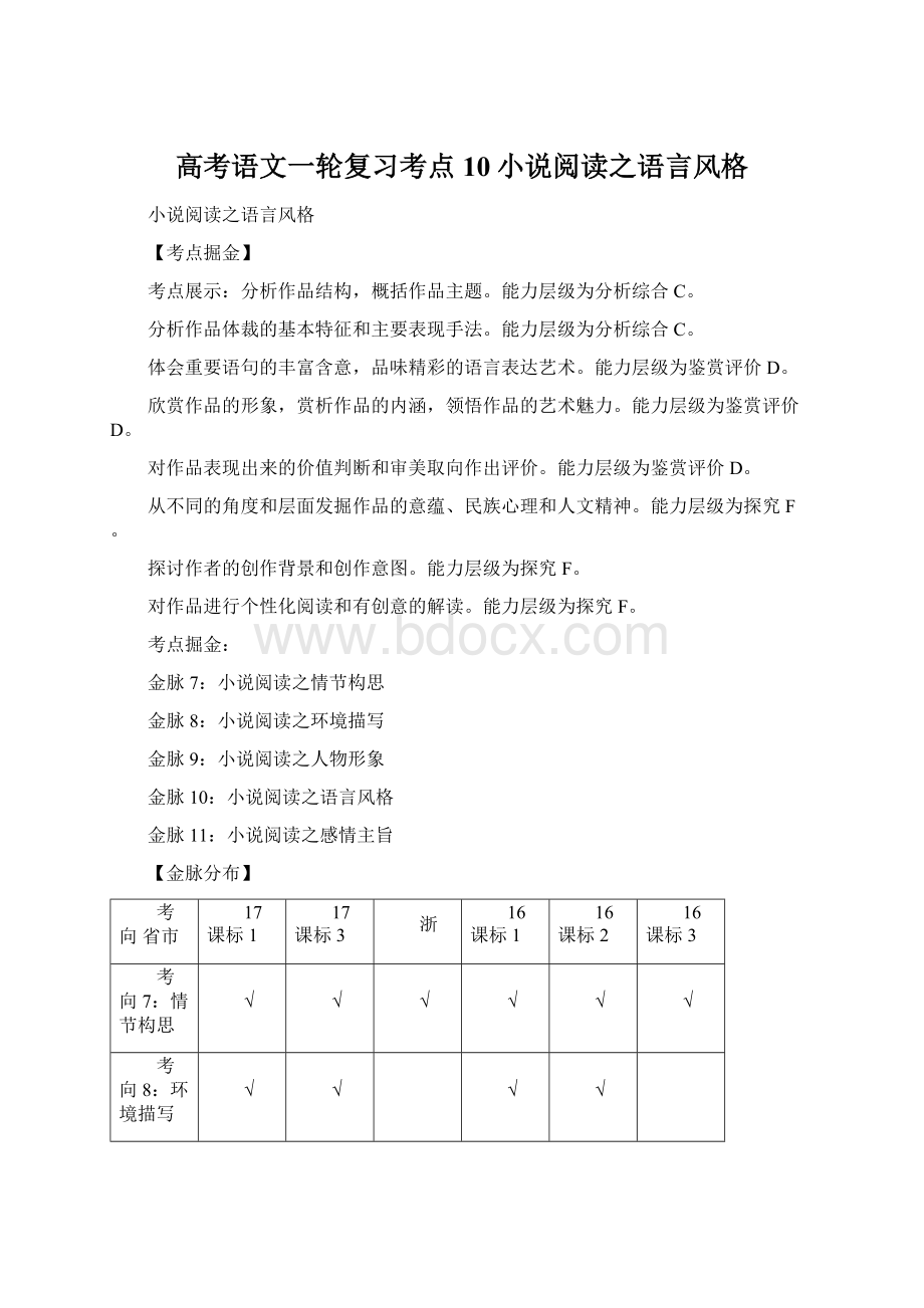 高考语文一轮复习考点10小说阅读之语言风格.docx_第1页