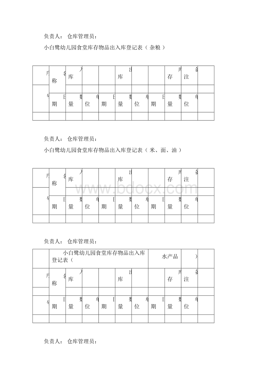 小白鹭幼儿园食堂库存物品出入库登记表.docx_第2页