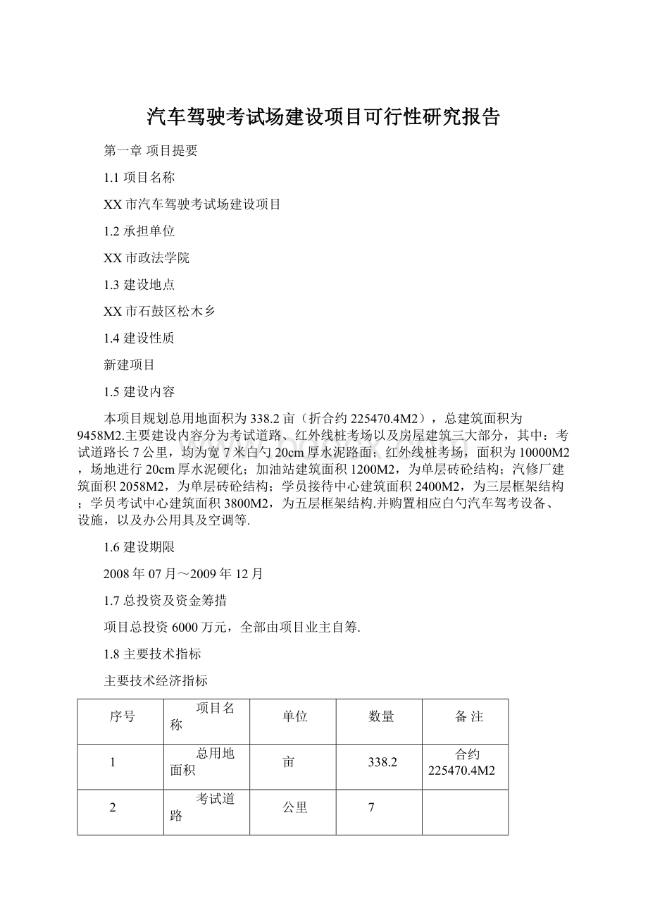 汽车驾驶考试场建设项目可行性研究报告Word格式.docx_第1页