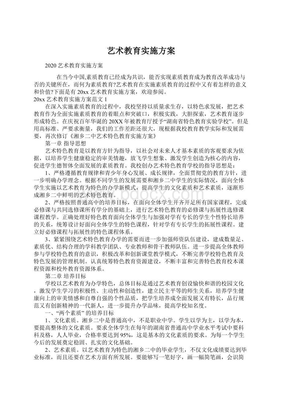 艺术教育实施方案.docx_第1页