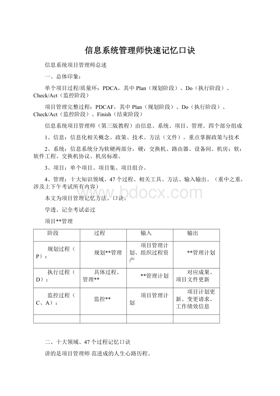 信息系统管理师快速记忆口诀Word格式文档下载.docx