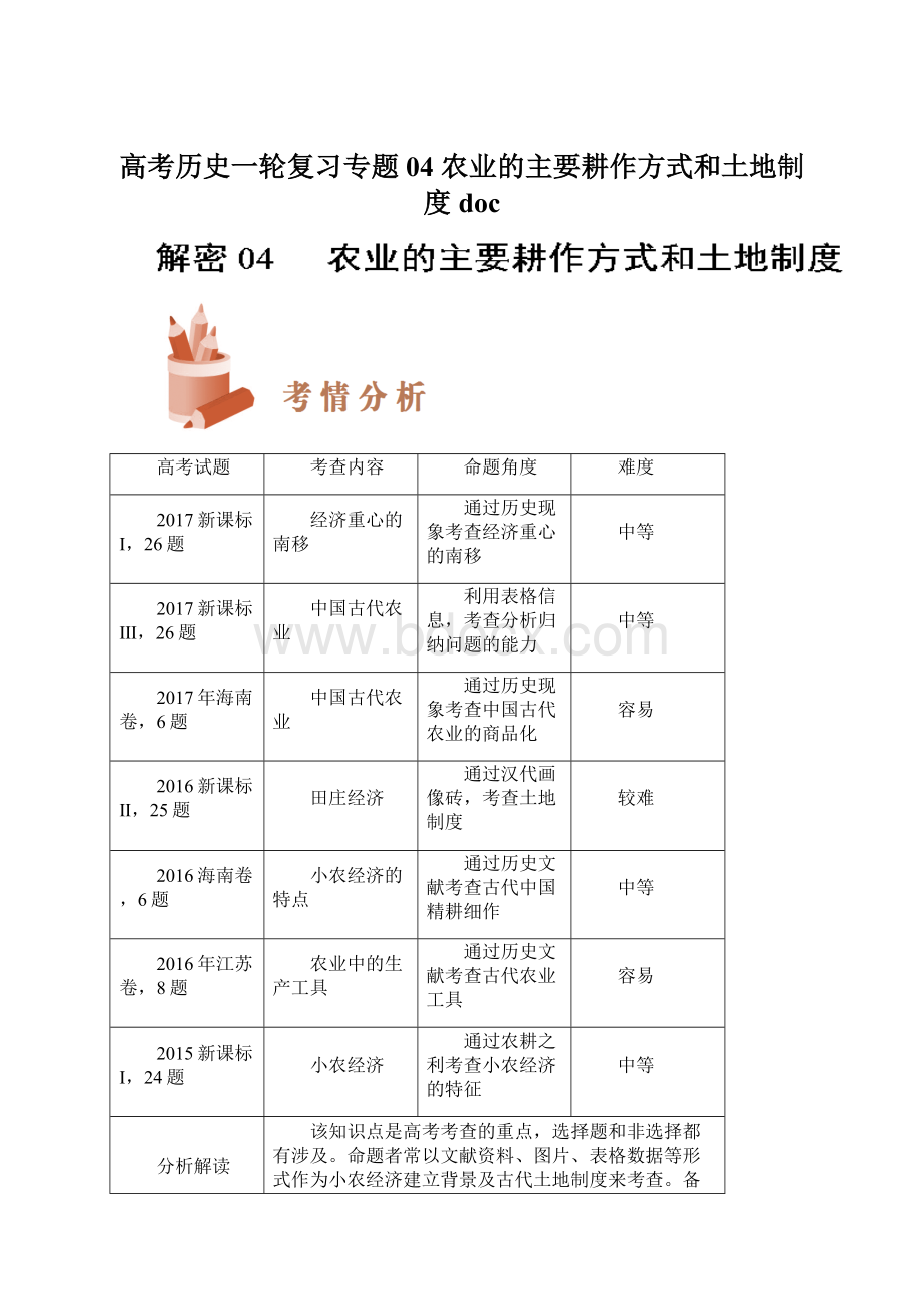 高考历史一轮复习专题04 农业的主要耕作方式和土地制度doc.docx_第1页