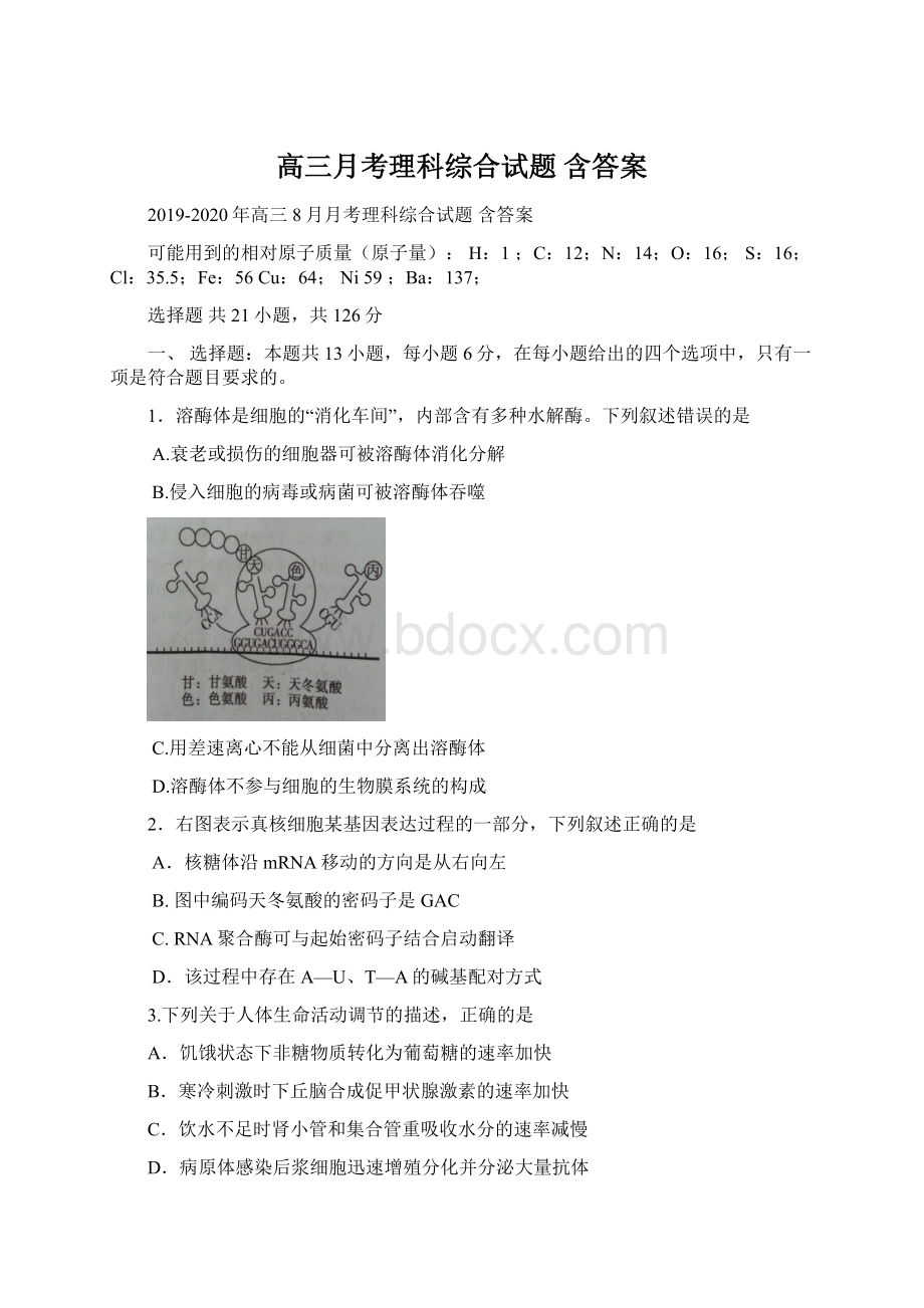 高三月考理科综合试题 含答案.docx_第1页