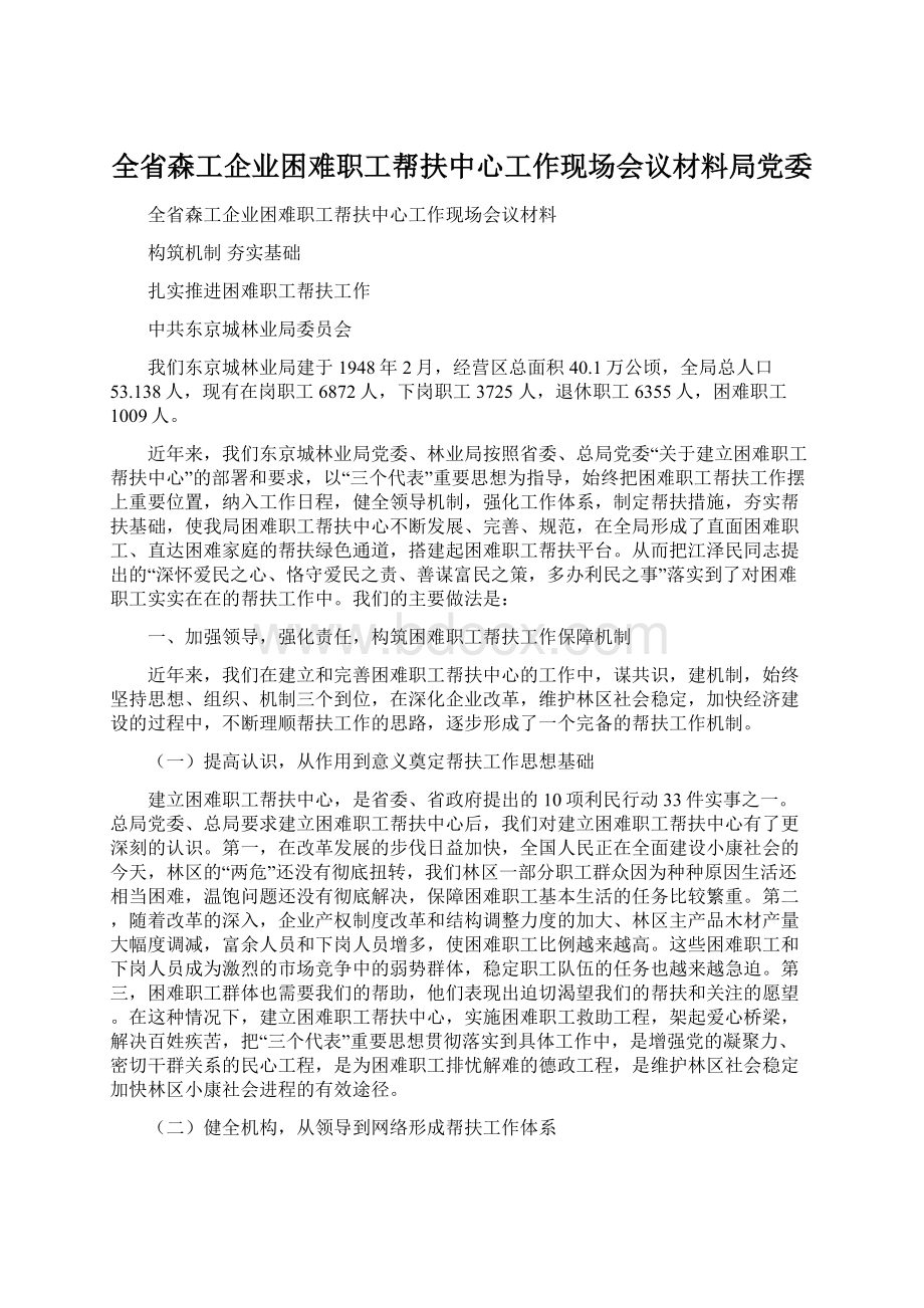 全省森工企业困难职工帮扶中心工作现场会议材料局党委.docx