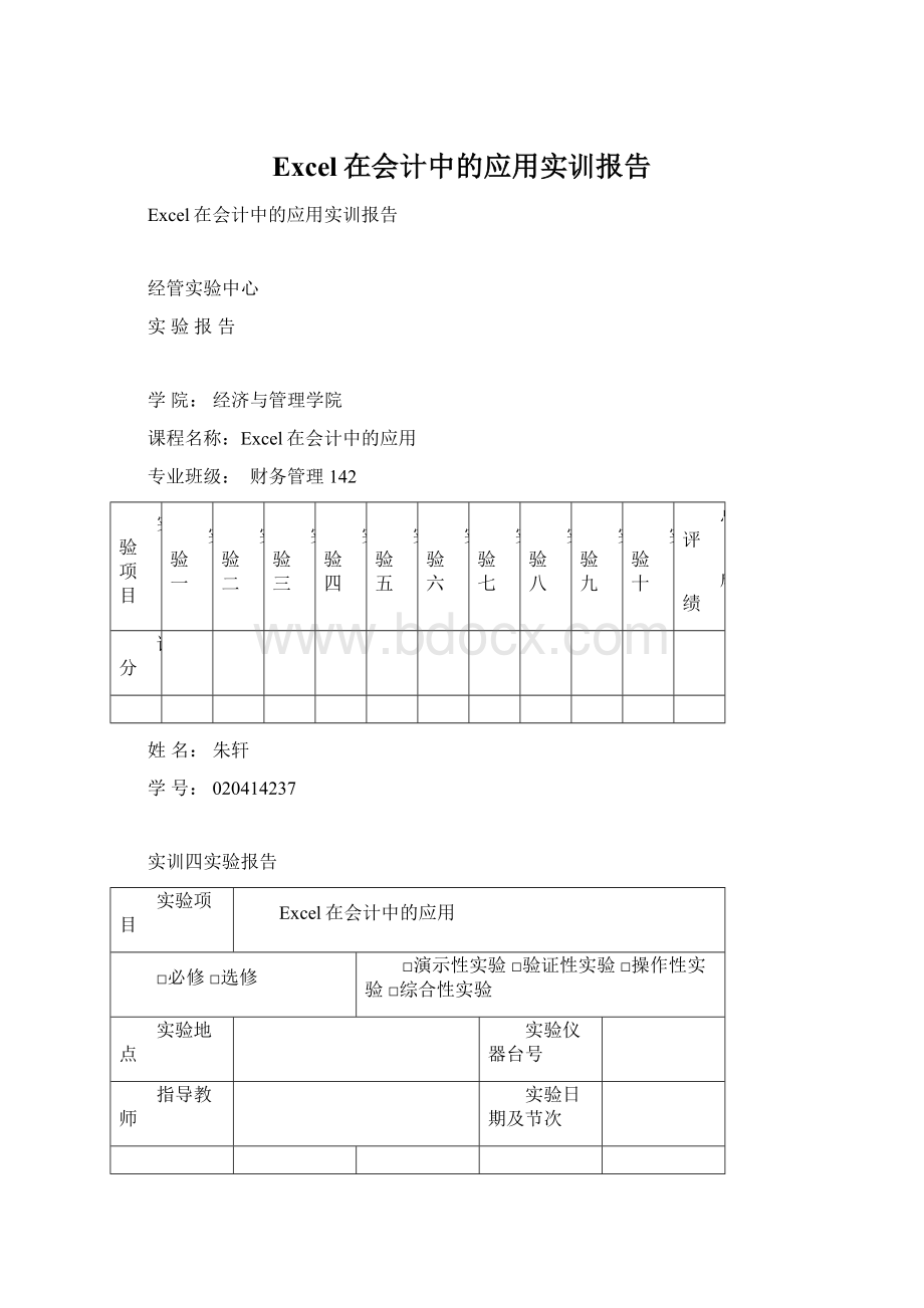 Excel在会计中的应用实训报告Word格式文档下载.docx_第1页