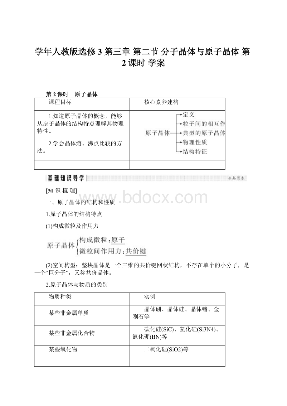 学年人教版选修3 第三章 第二节 分子晶体与原子晶体 第2课时 学案.docx_第1页