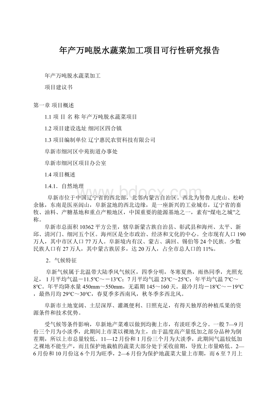 年产万吨脱水蔬菜加工项目可行性研究报告.docx