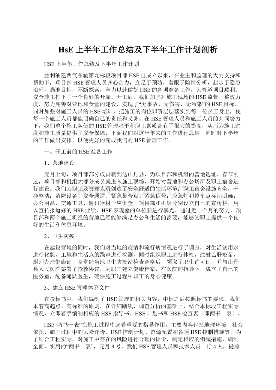 HsE上半年工作总结及下半年工作计划剖析Word格式.docx_第1页