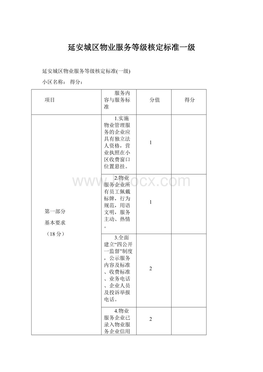 延安城区物业服务等级核定标准一级.docx_第1页