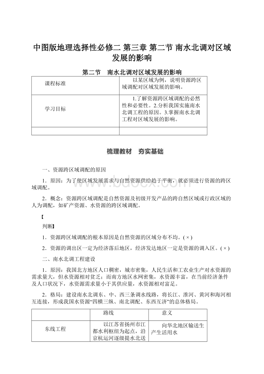 中图版地理选择性必修二 第三章 第二节 南水北调对区域发展的影响.docx_第1页