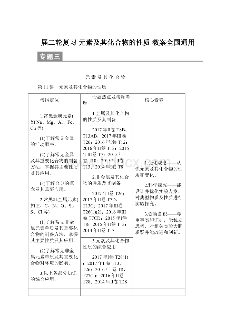 届二轮复习 元素及其化合物的性质 教案全国通用.docx