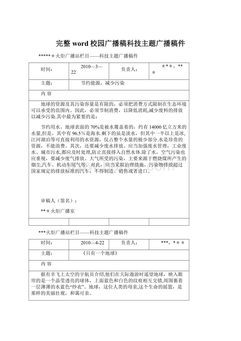 完整word校园广播稿科技主题广播稿件Word文档格式.docx