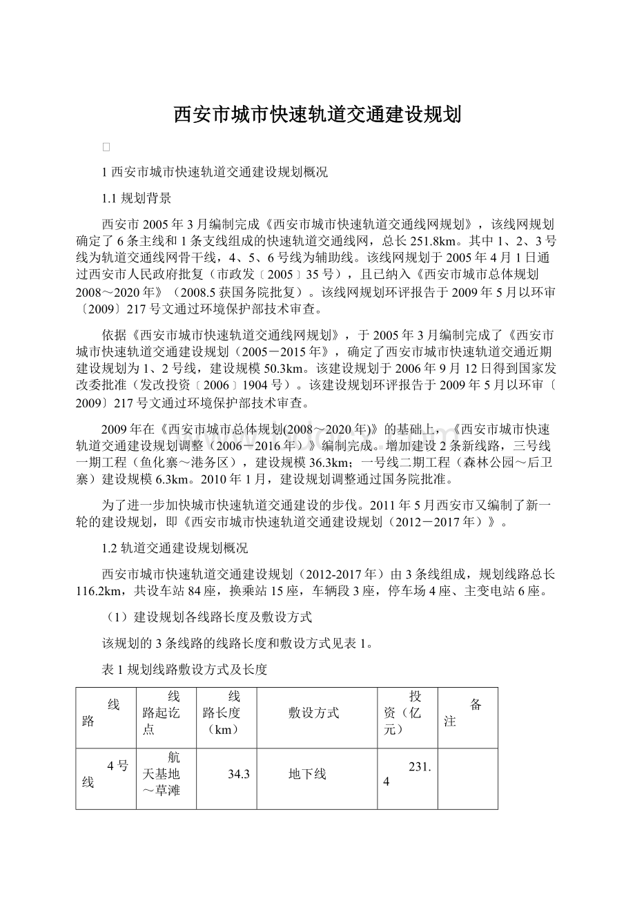 西安市城市快速轨道交通建设规划Word格式.docx_第1页