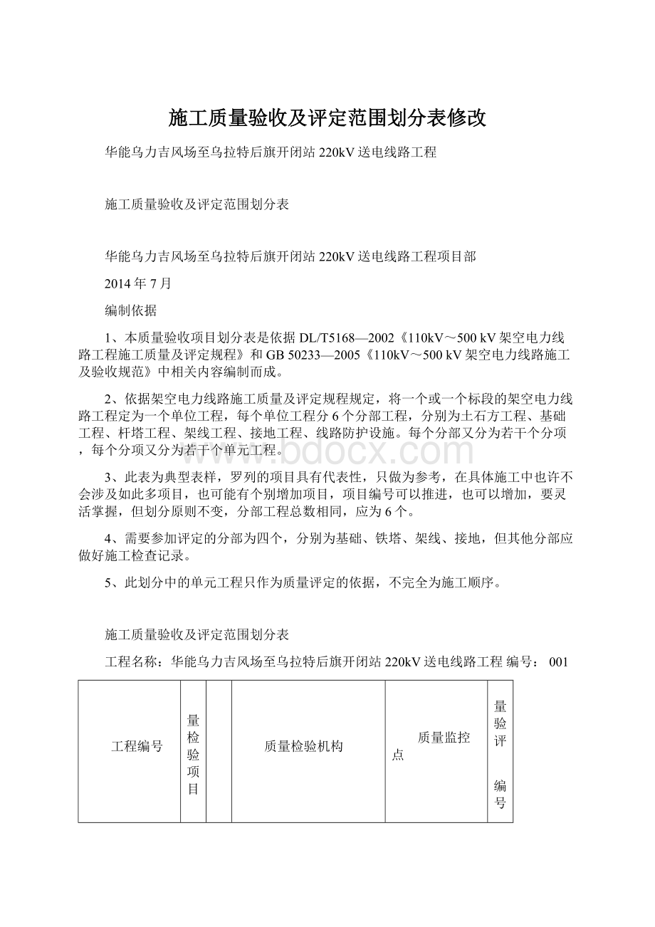 施工质量验收及评定范围划分表修改.docx_第1页