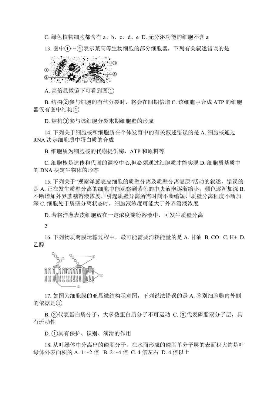 教育最新K12福建省三明市第一中学届高三生物上学期期中试题Word格式文档下载.docx_第3页