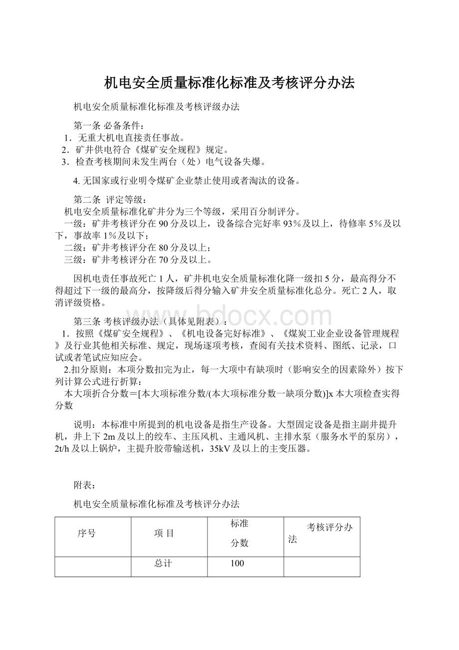 机电安全质量标准化标准及考核评分办法.docx_第1页