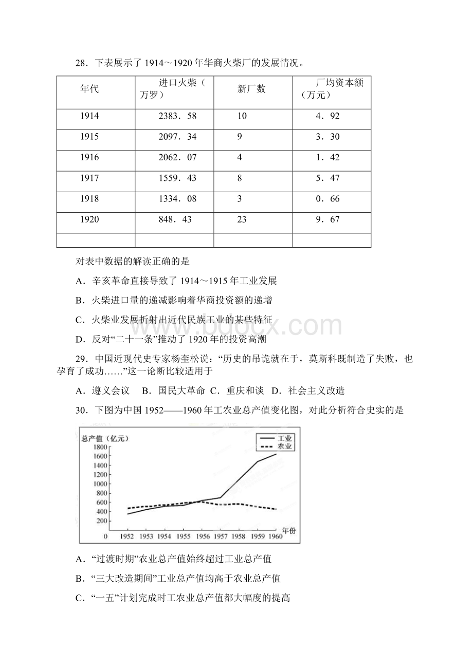 历史高考模拟题高中历史题及答案襄阳市第四中学届高三下学期模拟考试六试题Word文档下载推荐.docx_第2页