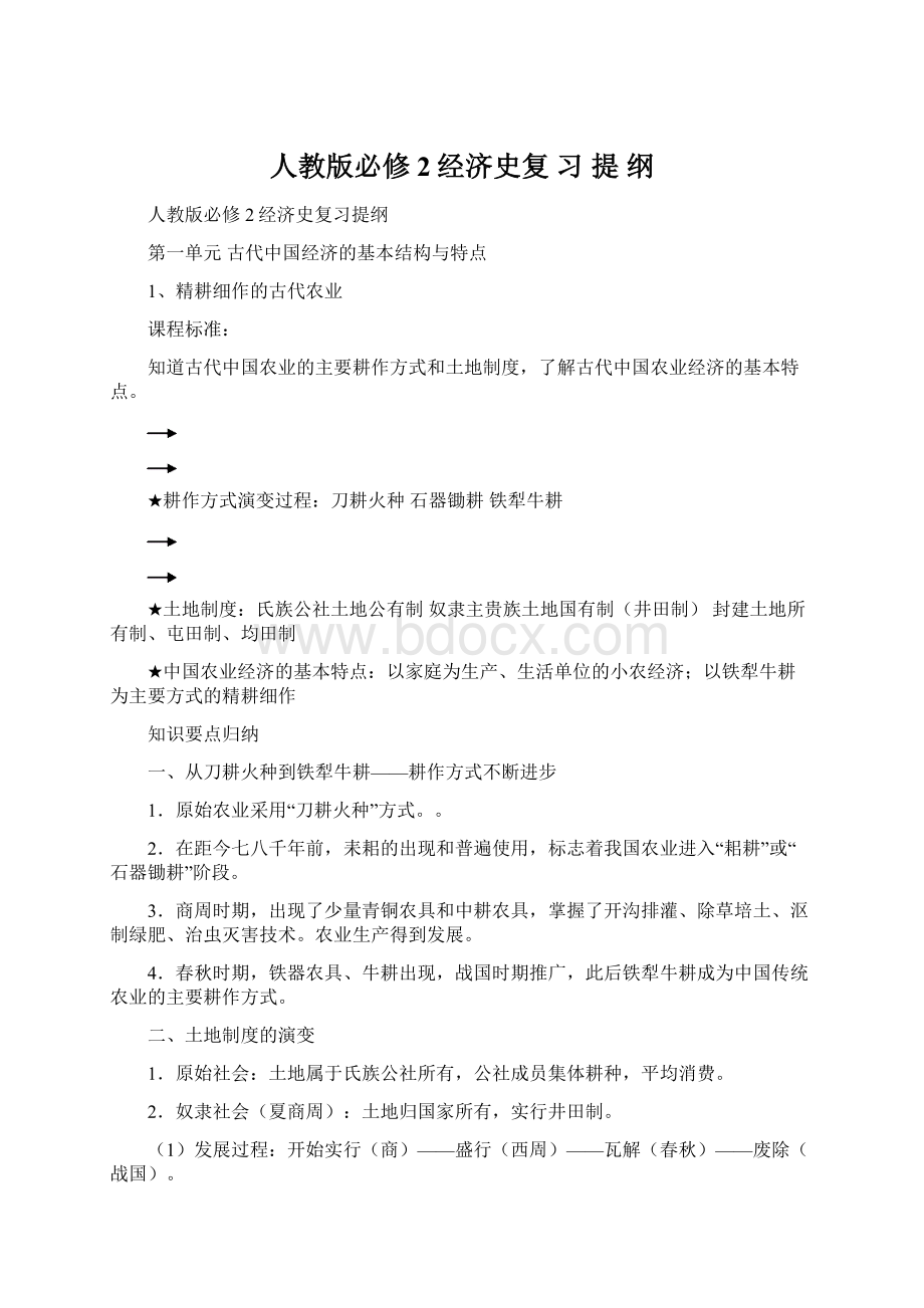 人教版必修2经济史复 习 提 纲Word文件下载.docx_第1页