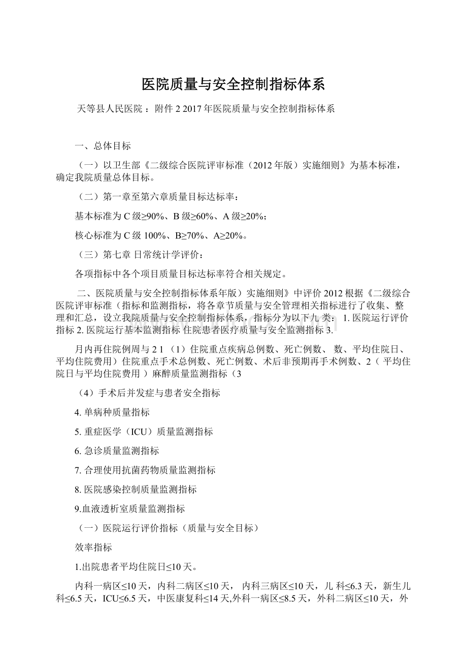 医院质量与安全控制指标体系Word下载.docx