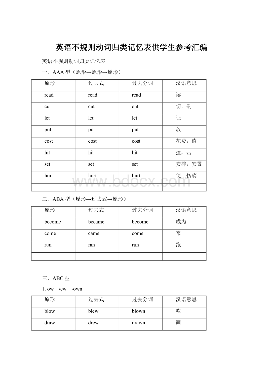 英语不规则动词归类记忆表供学生参考汇编.docx_第1页