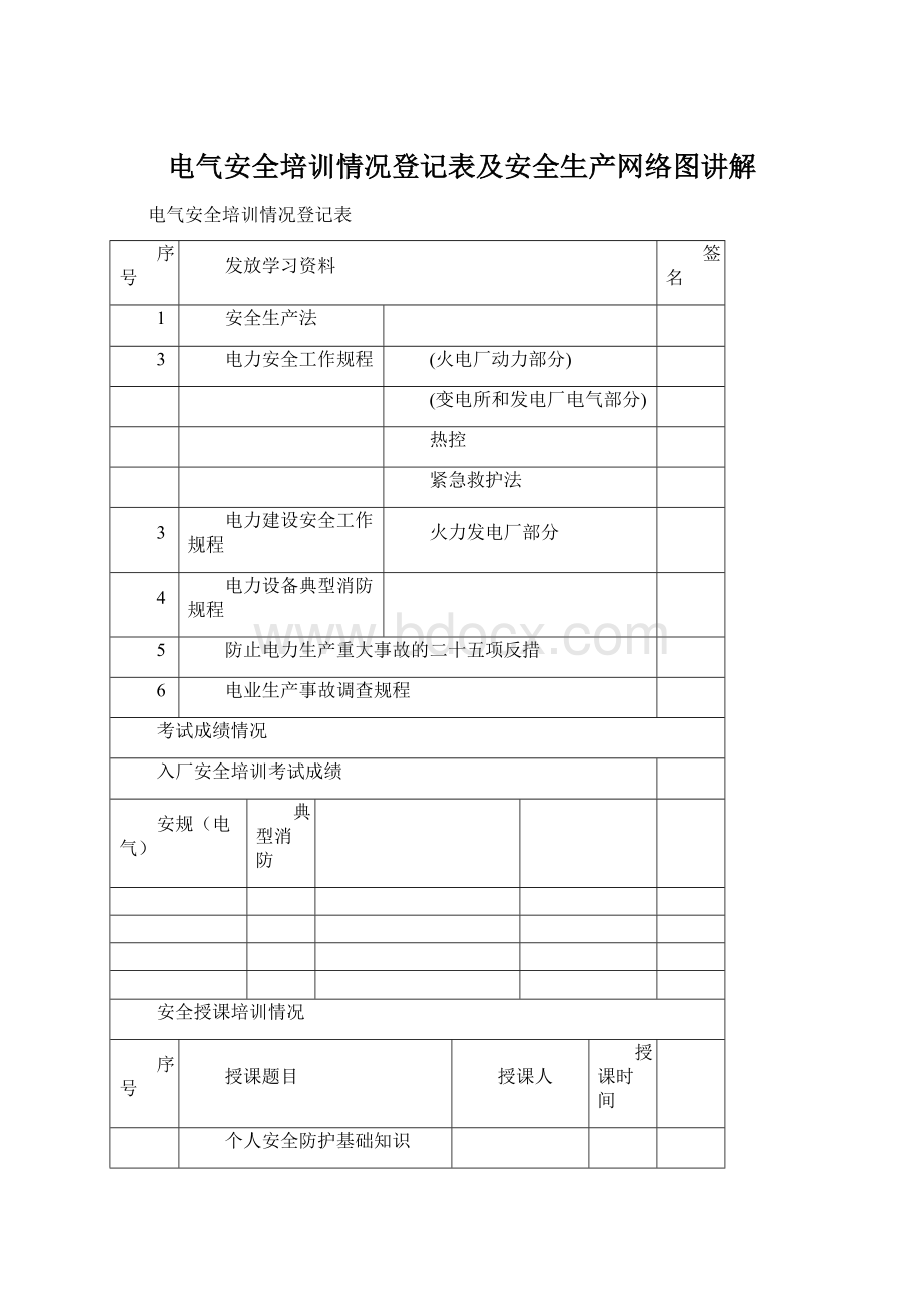 电气安全培训情况登记表及安全生产网络图讲解.docx