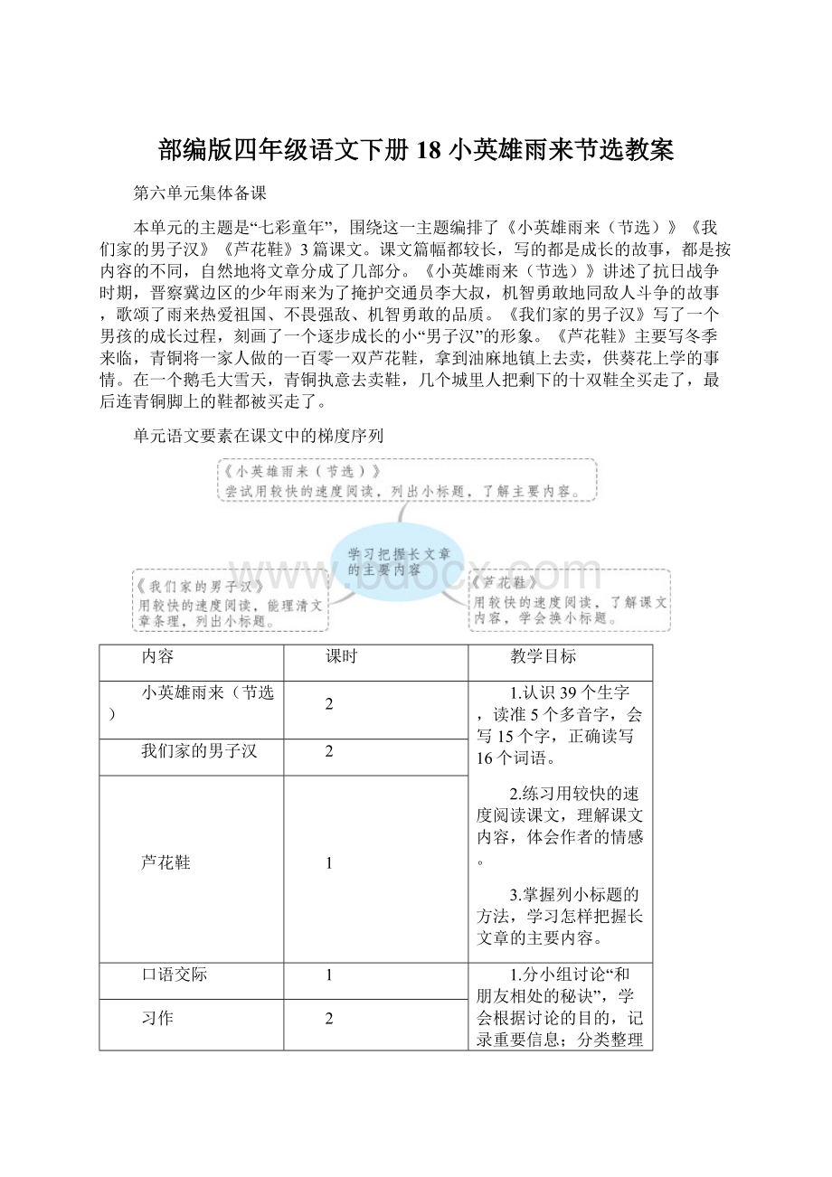 部编版四年级语文下册18 小英雄雨来节选教案.docx_第1页