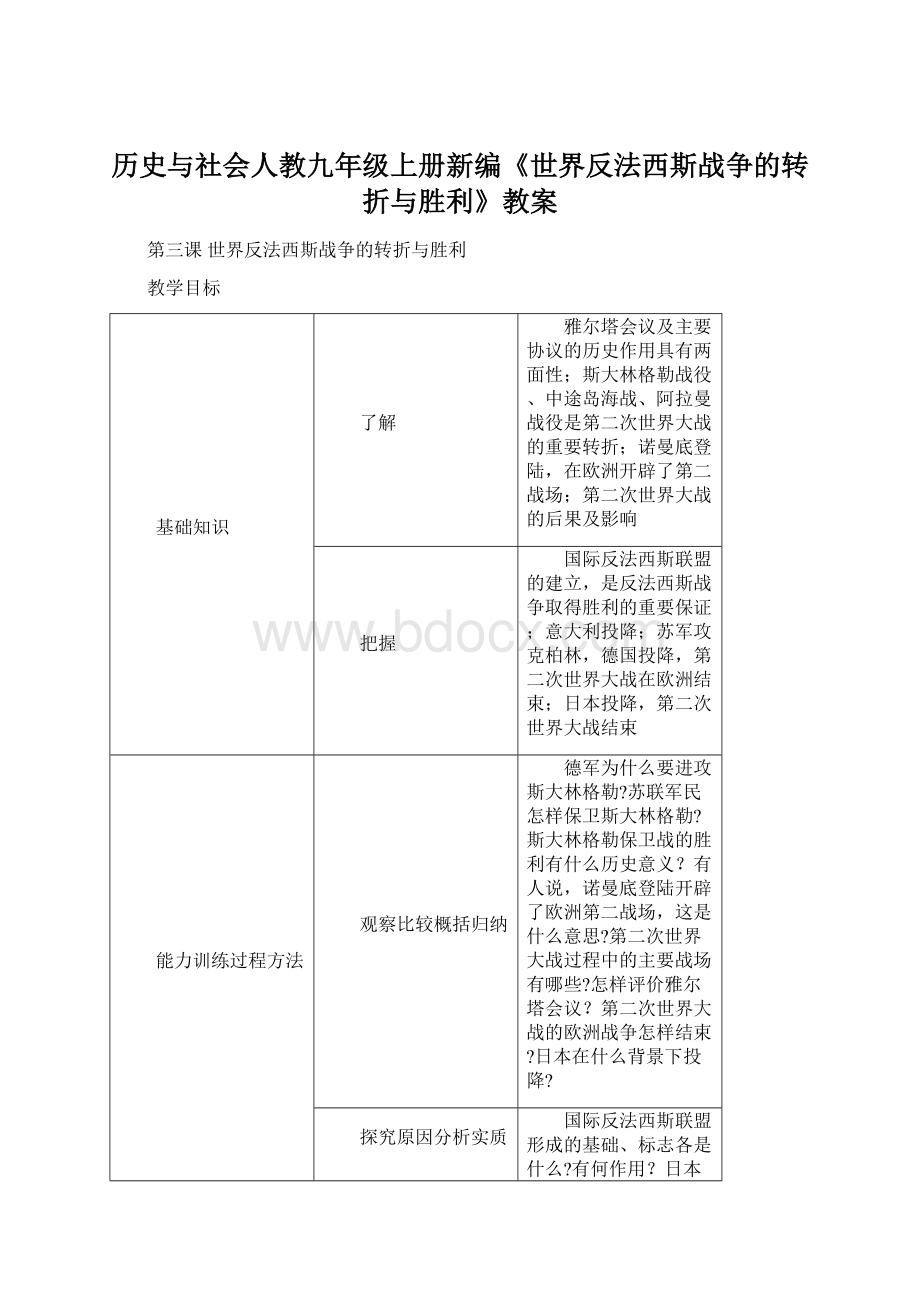 历史与社会人教九年级上册新编《世界反法西斯战争的转折与胜利》教案.docx_第1页