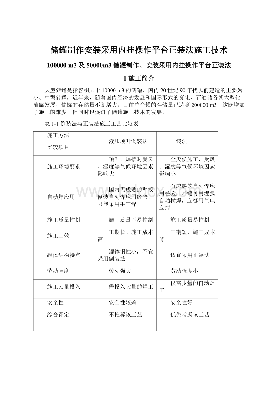 储罐制作安装采用内挂操作平台正装法施工技术Word格式文档下载.docx