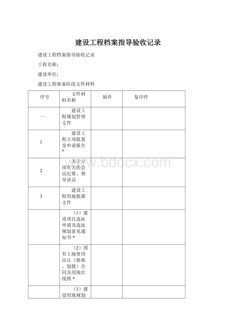 建设工程档案指导验收记录.docx_第1页