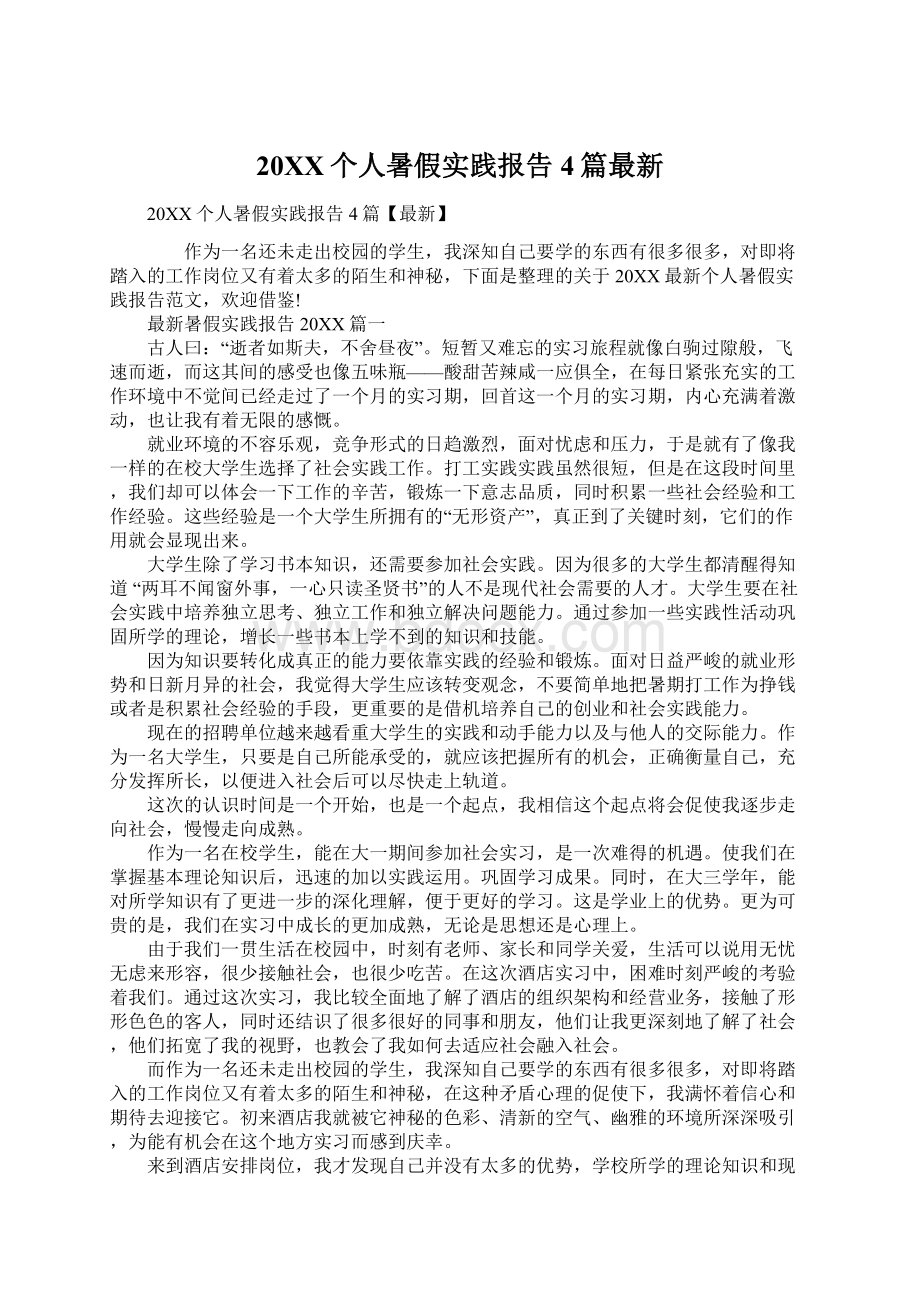 20XX个人暑假实践报告4篇最新.docx