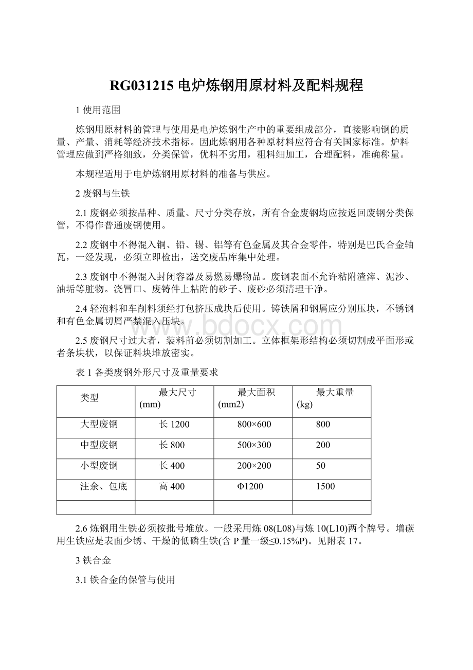 RG031215电炉炼钢用原材料及配料规程.docx