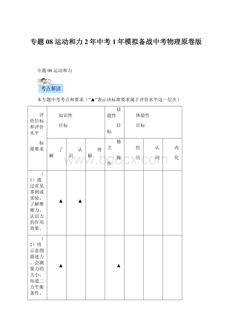 专题08 运动和力2年中考1年模拟备战中考物理原卷版.docx_第1页