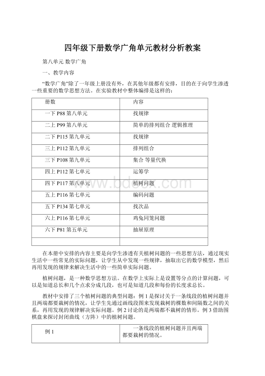 四年级下册数学广角单元教材分析教案.docx_第1页