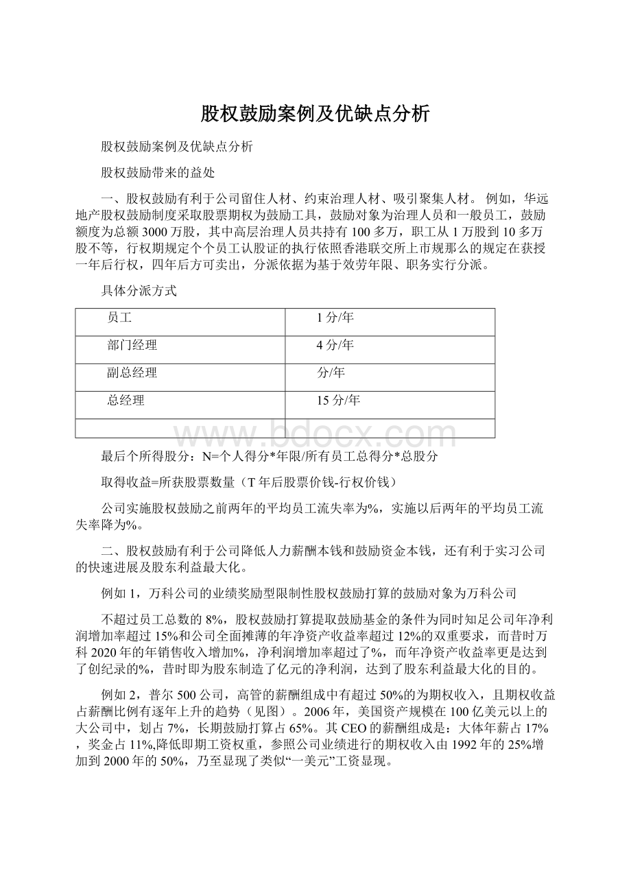 股权鼓励案例及优缺点分析.docx