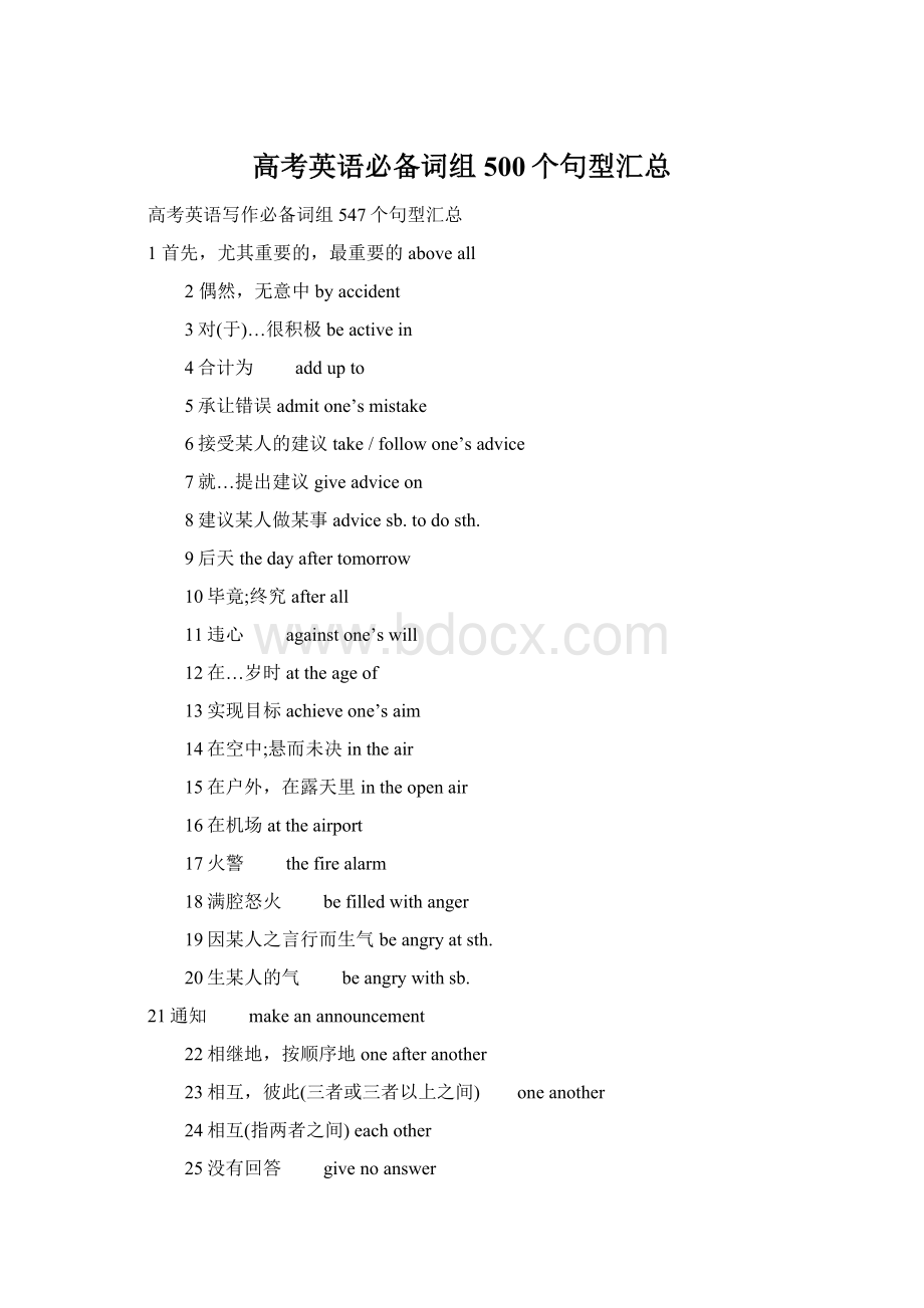 高考英语必备词组500个句型汇总.docx