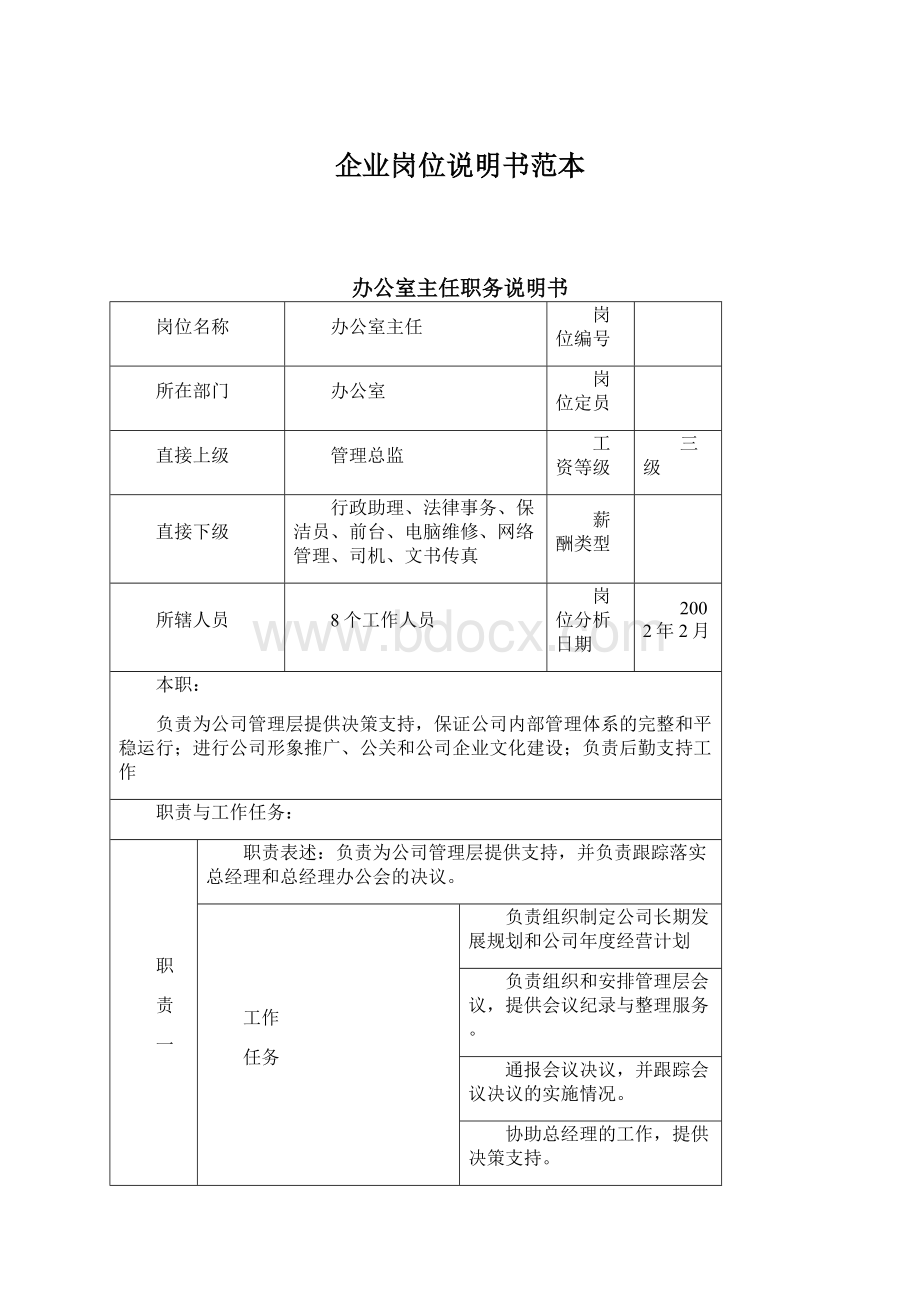 企业岗位说明书范本.docx_第1页