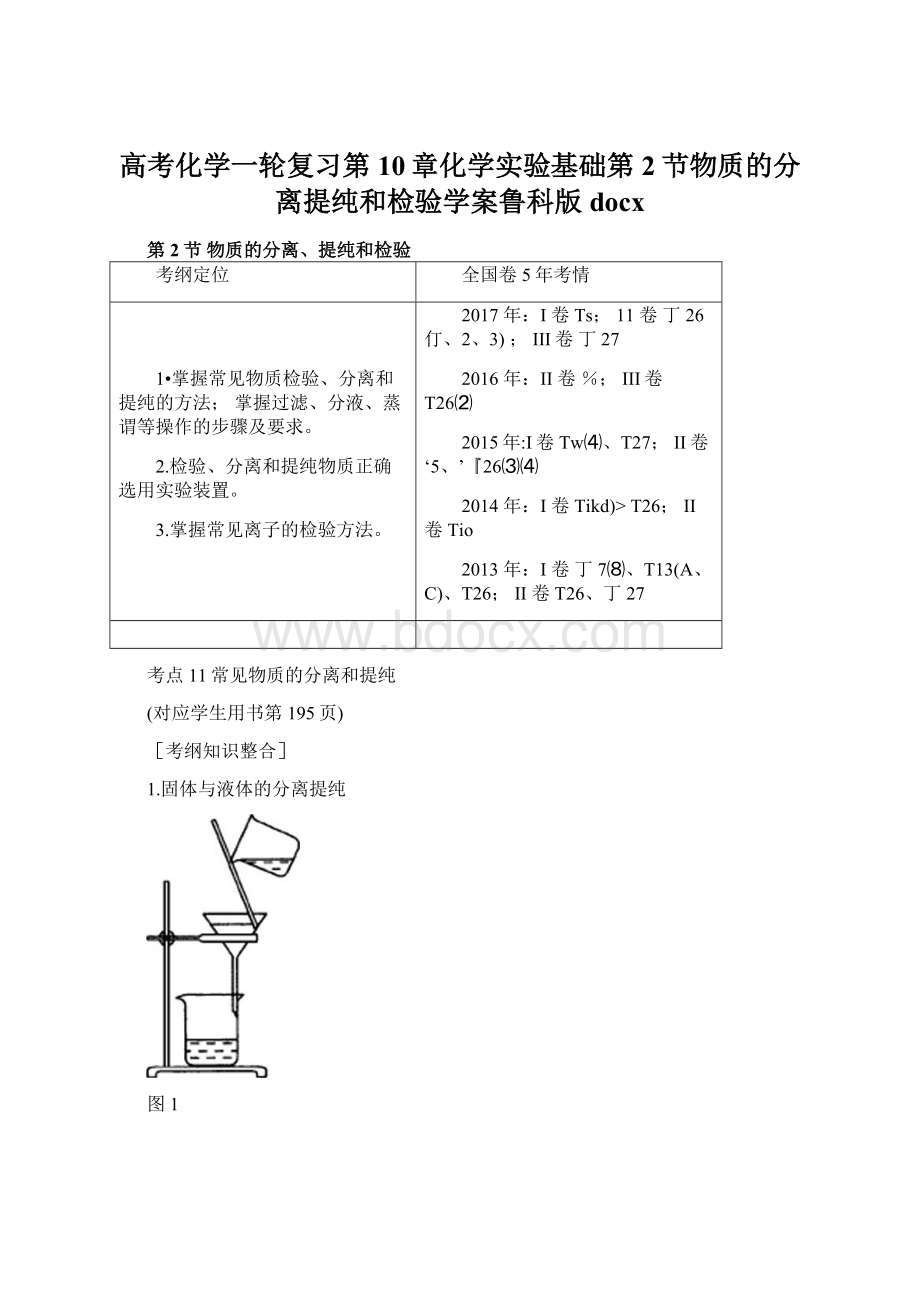 高考化学一轮复习第10章化学实验基础第2节物质的分离提纯和检验学案鲁科版docx.docx_第1页