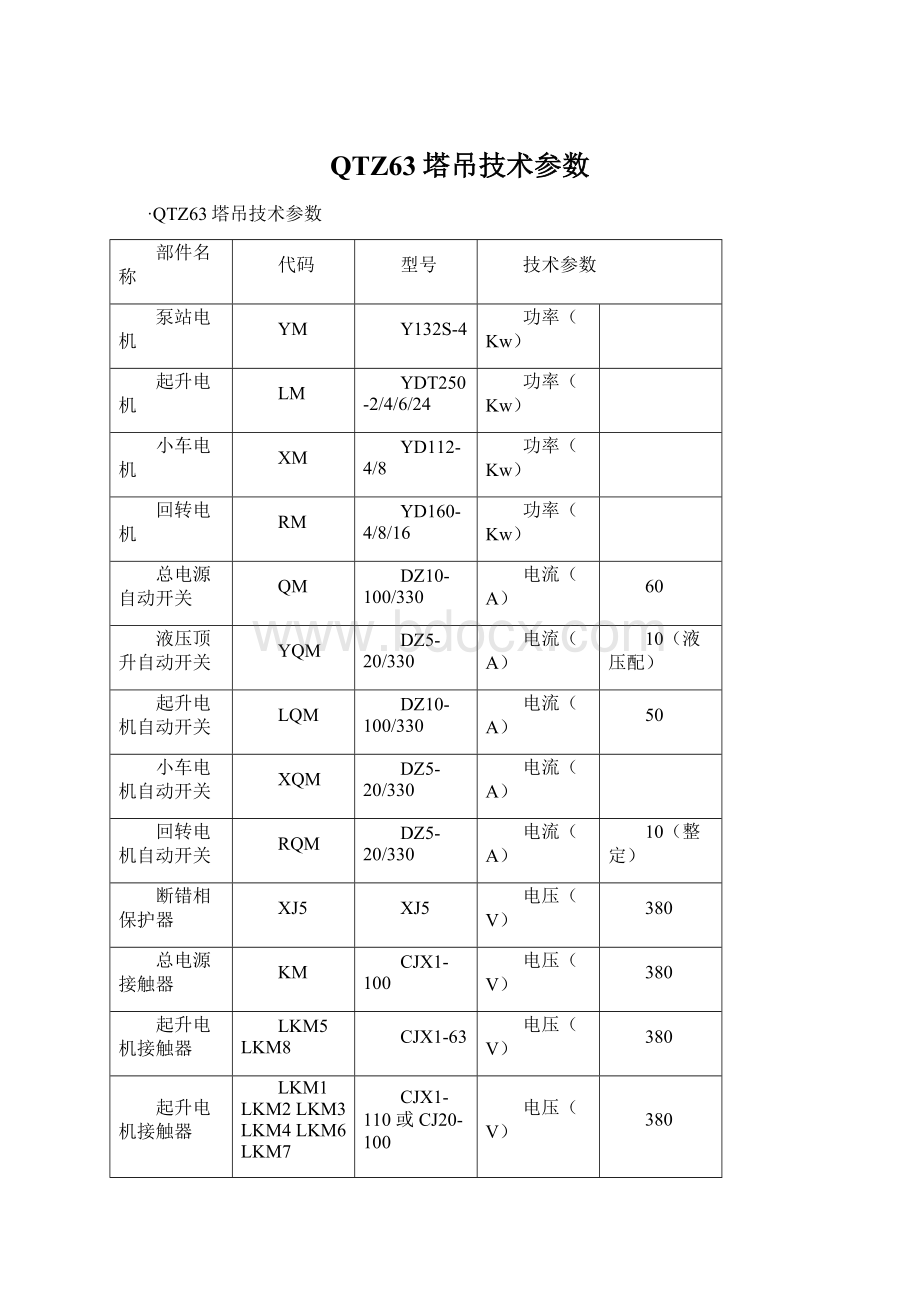 QTZ63塔吊技术参数.docx